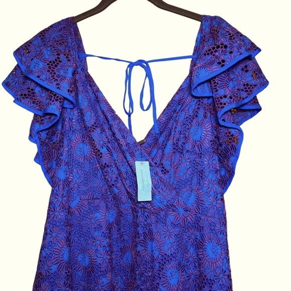 By Anthropologie Flutter-Sleeve Lace Dress Size 16 Blue Purple 4130944440003 NWT - Picture 5 of 6